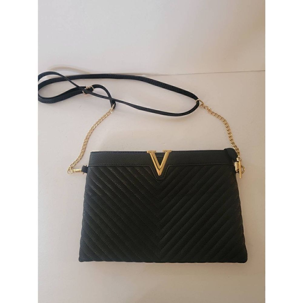V black leather crossbody bag